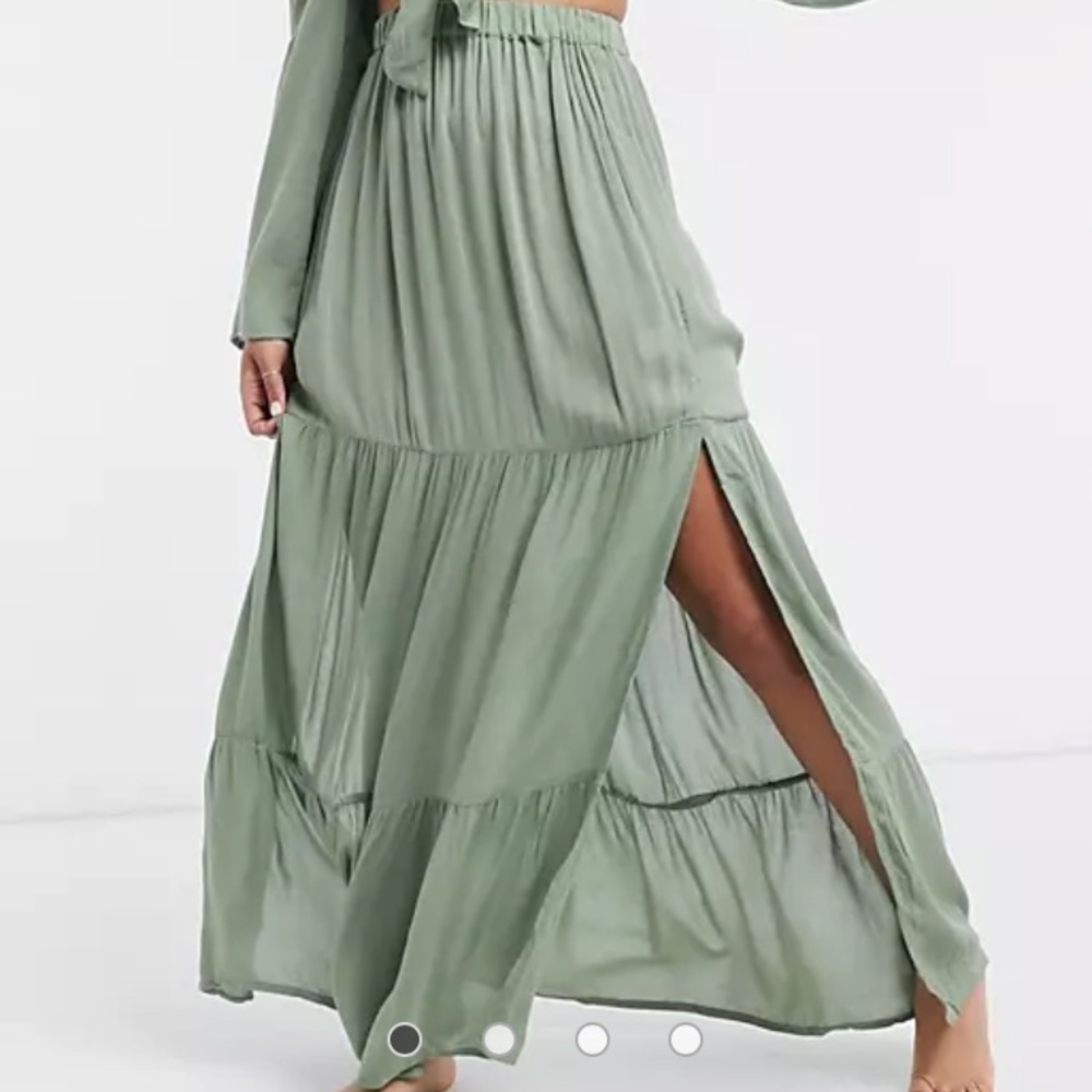 ASOS tiered maxi skirt in green